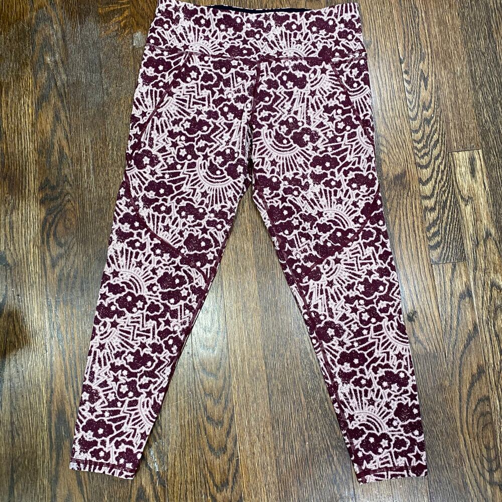 Sweaty Betty The Power Leggings Size Medium 7/8 Length Abstract Burgundy Print - Picture 3 of 9